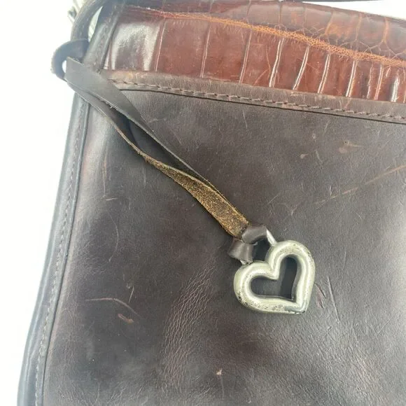 Vintage Brighton Leather Pebbled Brown Croc Embossed Shoulder Bag Purse - Picture 7 of 15